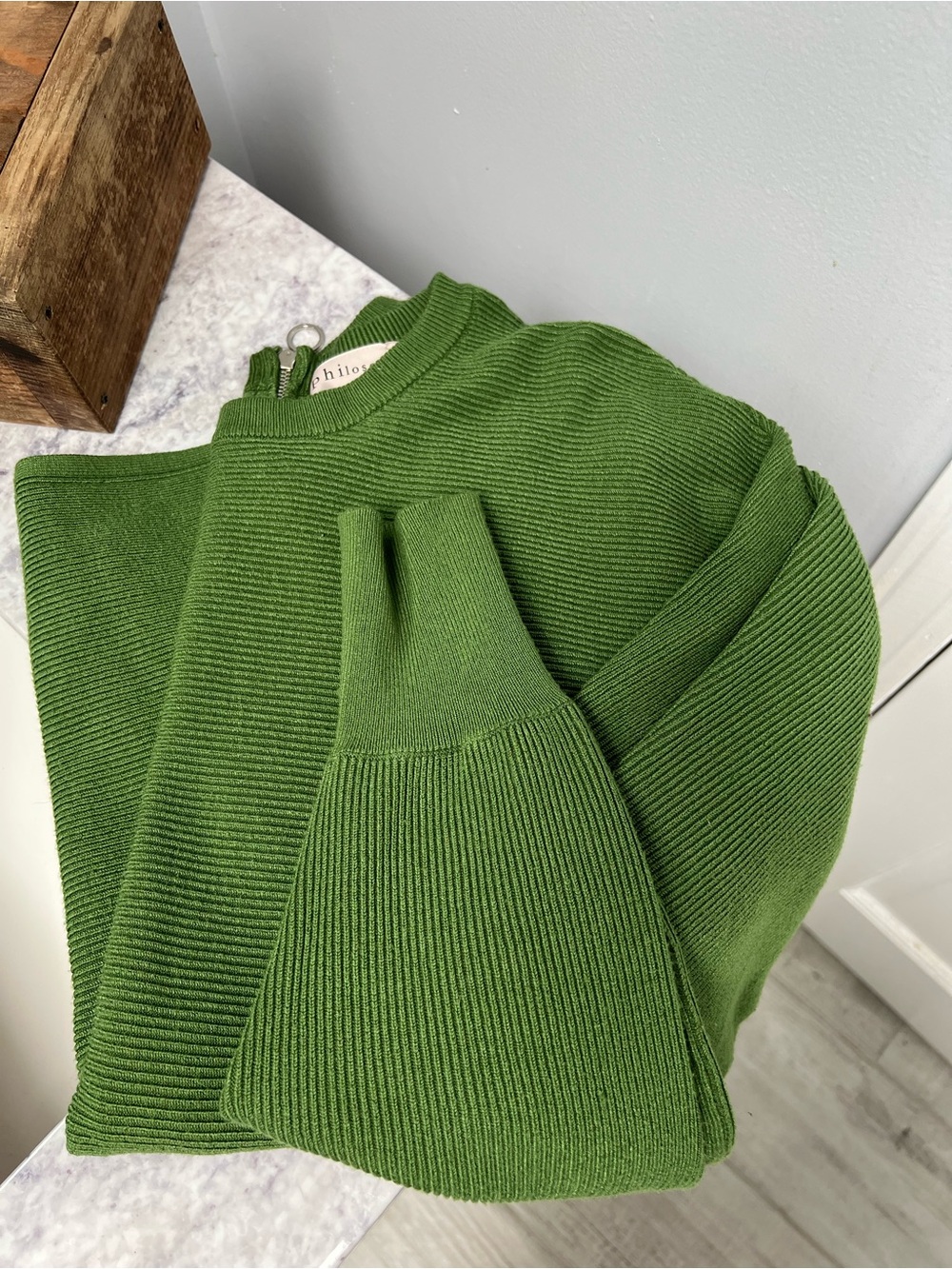 Philosophy Olive Green Ribbed Crewneck Sweater